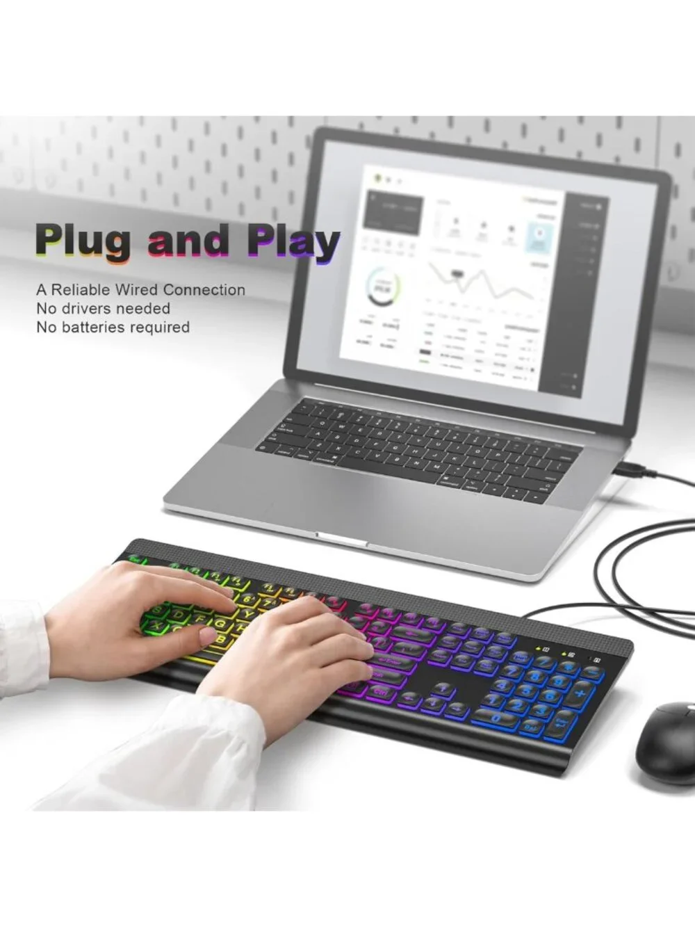 Large Print Backlit USB Keyboard - Full Size Rainbow LED for PC, Laptop & Gaming